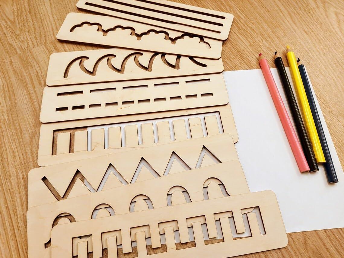Haoser Wooden Montessori Stencil Set for Toddler, Educational Toy for Kids, Wooden Stencils Set,Activity Toys for Kids